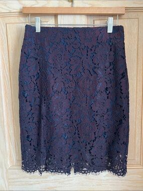 Banana Republic Navy Lace Pencil Skirt with Floral Overlay